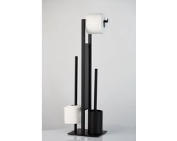 WC Rolhouder met Toiletborstel – Vrijstaand – Zwart – 3-in-1 Toilethouder