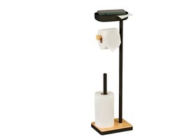 Wc rolhouder staand - 68 cm - met reserverolhouder - plankje - zwart