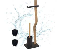 Wc-rolhouder staand - 78,5 cm - met toiletborstel en houder - hout - zwart