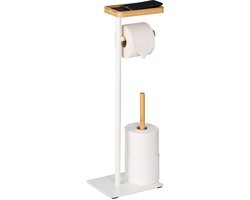 Wc rolhouder staand - met bamboe plankje - reserverolhouder - wit