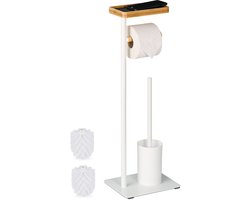 wc rolhouder staand - met bamboe plankje - wc-borstel en houder