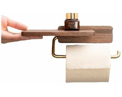 WC-Rolhouder - Toiletpapierhouder - Hout met Plankje - Wandmontage - Boren of Lijmen - Rolhouder - WC-papierhouder voor Badkamer, Keuken - Hout Kleur - Badkamer Accessoires