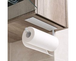 WC Rolhouder - Toiletrolhouder - Keukenrolhouder - Planchet Badkamer - Keukenpapierrek aan de muur Gemonteerd - Servettenopbergrek Houder onder Kast - Rolhouder voor Papieren Handdoeken Zelfklevend - Boren Niet Nodig - Wit