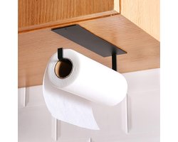 WC Rolhouder - Toiletrolhouder - Keukenrolhouder - Planchet Badkamer - Keukenpapierrek aan de muur Gemonteerd - Servettenopbergrek Houder onder Kast - Rolhouder voor Papieren Handdoeken Zelfklevend - Boren Niet Nodig - Zwart