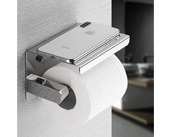 WC Rolhouder - Toiletrolhouder Met Plankje - Toiletrolhouders Boren - - Badkamer accessoires - Opbergplankje - Planchet RVS - Zilver.