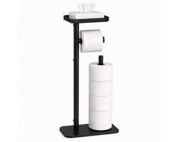 WC Rolhouder - Toiletrolhouder Staand - Zwart - Zonder Boren - Toiletpapierhouder - Reserverolhouder - WC Papier Houder