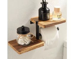 Wc Rolhouder - Toiletrolhouder - Toilet Accessoires - 2 Plankjes - Wandmontage - Multifunctionele Wandplankjes - Toilet Paper Holder With Shelfs - Hout - Wood -