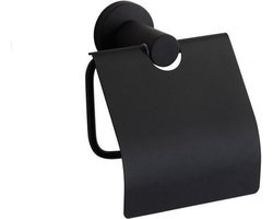 WC Rolhouder - Toiletrolhouder Zwart met klep - wc-rol houder - Roestvrijstaal - Square Toiletrolhouders Hangend