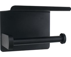 Wc Rolhouder  Toiletrolhouder Zwart met Telefoonhouder - bevestigen zonder boren  wc-rol houder - WC Rolhouder  met Oplegplankje - RVS - Telefoonhouder - Zelfklevend - WC Rol Houder  -