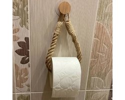 WC Rolhouder Touw - Hennep Toiletrolhouder - Zelfklevend - Hout - Zonder Boren