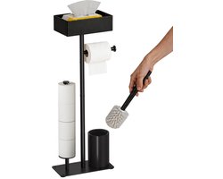 WC Rolhouder - Vrijstaande Toiletborstelhouder met Toiletpapierhouder – Nordic Design – Verdikt Koolstofstaal – Zwart