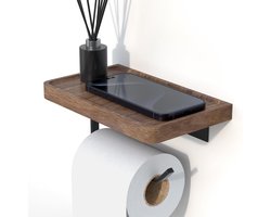 WC rolhouder-WC rol houder-Toiletrolhouder -Toiletrolhouder - met zwarte notenhouten plank - plaats voor telefoon en aromatherapie - voor badkamer en toilet