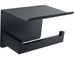 Wc Rolhouder - Xaptovi- Toiletrolhouder met Telefoonhouder Zwart - Zonder boren - wcrol houder - mobiele telefoonhouder Toiletrolhouders met planchet
