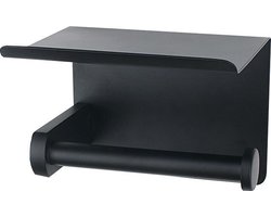 Wc Rolhouder - Xaptovi - Toiletrolhouder Zwart - toiletrol houder - met Telefoonhouder - wc-rol houder - mobiele telefoonhouder - bevestigen zonder boren
