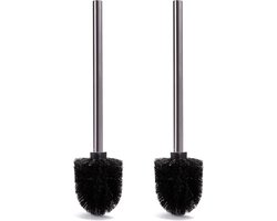 WC/Toiletborstel los model - 2x - Zwarte kunststof borstel - RVS steel - D8 x 32 cm