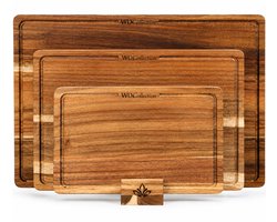 WDCollection® Snijplankenset 3-delig – Acaciahout – Dubbelzijdig – Met Sapgeul – Inclusief Houten Houder – Borrelplanken - Tapasplank - Houten Snijplank - (40x30 | 33x24 | 26x18 cm)