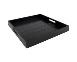 WDMT Extra Groot Vierkant Houten Dienblad - 56 x 56 x 6 cm - XL Serveerplank met Handvaten en Afneembare Coating - Wit Houten Dienblad voor Hocker, Borrel of Decoratie - Mat Zwart