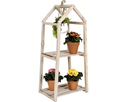 WDMT Houten Buiten Plantenrek - Tuin Plantenstandaard Hout - Buiten Planten Display Hout - Weerbestendig Plantenrek - Duurzaam Houten Plantenrek - Verticaal Tuinieren - Bloemenstandaard - Houten Tuinrek voor Planten - Balkon Plantenrek Hout - Bruin