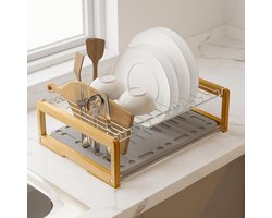 Wealone Stone Dish Droogmat met roestvrijstalen afdruiprek, super absorberende diatomeeënaarde schotel droogmat, groot formaat stenen droogmat, sneldrogende vaatrekken voor aanrecht