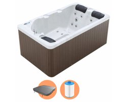 W’eau Hudson Luxe Spa - 3 Persoons Jacuzzi - 2 Lounge Ligbedden - 34 Massagejets - Plug & Play - Inclusief Trapje & Isolerende Cover - Grijs - 210 x 158 cm