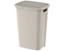 Weave - Wasmand - Wasmand Met Deksel - Hoog Model – 53 Liter – Crèmekleurig – Stevig Gevlochten Kunststof – Ademend Design