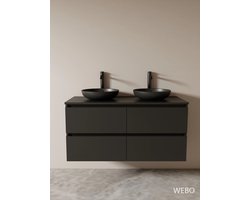 WEBO 120cm Sydney badkamermeubel volledige set INCLUSIEF 2 mat zwarte waskommen en 2 mat zwarte kranen - COMPLETE SET