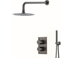 WEBO Atlanta regendoucheset - Inbouw - Gun Metal - Doucheset - 25cm - Stortdouche - Complete doucheset - Handdouche