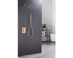WEBO Atlanta regendoucheset - Inbouw - Mat Goud geborsteld - Doucheset - 25cm - Stortdouche - Complete doucheset - Handdouche