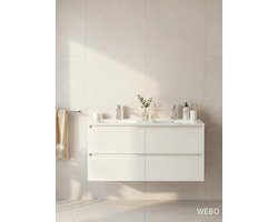 WEBO Badkamermeubel Set London 120cm - Wit - Badmeubel met Witte Wastafel - Inclusief 2 kranen en afvoer!