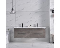 WEBO Badkamermeubel Set London 140cm - Beton - Badmeubel met Wastafel - Inclusief 2 kranen en afvoer!