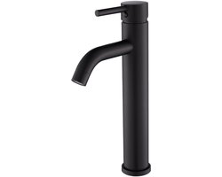 WEBO Hoge Design Wastafelkraan Toiletkraan Mediance 30 cm Messing - Waterbesparend – Gebogen – Mengkraan Koud en Warm – Mat Zwart