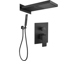 WEBO Luxe regendoucheset -Inbouw- Mat zwart - Doucheset- 25cm- Stortdouche- Complete doucheset - Handdouche