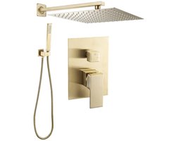 WEBO Rio Vierkant regendoucheset - Inbouw - Mat Goud geborsteld - Doucheset - 20cm - Stortdouche - Complete doucheset - Handdouche