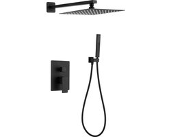 WEBO Rio Vierkant regendoucheset - Inbouw - Mat Zwart - Doucheset - 20cm - Stortdouche - Complete doucheset - Handdouche