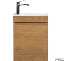 WEBO toiletmeubel COMPLEET SET 40x22cm eiken fonteinset (inclusief overloop, kraan en clickwaste)