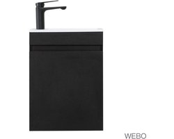 WEBO toiletmeubel COMPLEET SET 40x22cm mat zwart fonteinset (inclusief overloop, kraan, sifon en clickwaste)