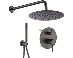 WEBO Valencia regendoucheset - Inbouw - Gun Metal - Doucheset - 25cm - Stortdouche - Luxe Douchekop - Complete doucheset inclusief Handdouche