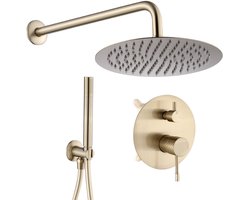 WEBO Valencia regendoucheset - Inbouw - Mat Goud geborsteld - Doucheset - 25cm - Stortdouche - Luxe Douchekop - Complete doucheset inclusief Handdouche