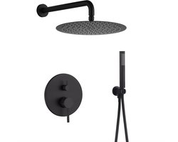 WEBO Valencia regendoucheset - Inbouw - Mat Zwart - Doucheset - 25cm - Stortdouche - Luxe Douchekop - Complete doucheset - Inclusief Handdouche