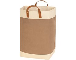 Webzon – Wasmand – Wasmanden – Wasmand inklapbaar – Opvouwbare Wasmand – 30×35×55 cm – Engels design – Jute stof met leren handvatten – Opbergmand – Opvouwbaar en ruimtebesparend – Bruin