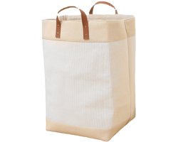 Webzon – Wasmand – Wasmanden – Wasmand inklapbaar – Opvouwbare Wasmand – 30×35×55 cm – Engels design – Jute stof met leren handvatten – Opbergmand – Opvouwbaar en ruimtebesparend – Creme-beige