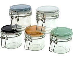 Weckpotjes Inmaakpotten - Set van 5 Stuks in 5 Kleuren - Inhoud 200 ml - 8 x 8 x 8 cm