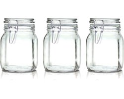 Weckpotten 1 Liter Set (3x 1000ml) | Extra Dik Gehard Glas | Luchtdichte Beugelsluiting & Rubberen Ring | Italiaanse Topkwaliteit | Stevig & Voedselveilig | Ideaal voor pasteuriseren, steriliseren, wecken, fermenteren & bewaren | Made in Italy