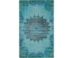 Wecon home - Healing - Badmat - 55x65 cm - rood - Douchemat Vintage Look – Plat Geweven Mandala Patroon – Kleurrijk & Oriëntaals Design – Wasbaar en Antislip