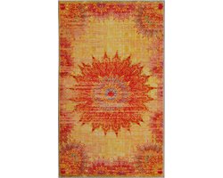 Wecon home - Healing - Badmat - 70x120 cm - geel - Douchemat Vintage Look – Plat Geweven Mandala Patroon – Kleurrijk & Oriëntaals Design – Wasbaar en Antislip