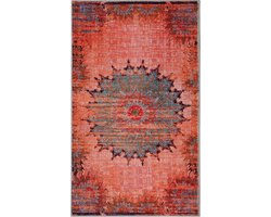 Wecon home - Healing - Badmat - 80x150 cm - rood - Douchemat Vintage Look – Plat Geweven Mandala Patroon – Kleurrijk & Oriëntaals Design – Wasbaar en Antislip