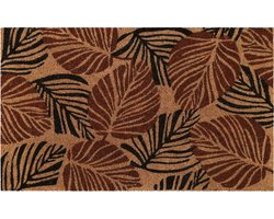 Wecon home - Jungle Mat - Deurmat - 60x90 cm - roodachtig bruin - Kokosmat met Tropisch Bladerenpatroon – Onderhoudsvriendelijk, Vuilafstotend, Stevig & Duurzaam, Antislip Coating – 100% Kokos – Geschikt voor Binnen- en Tussenruimte