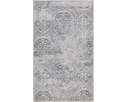 Wecon home - Louis - Badmat - 80x150 cm - zilver - Douchemat Vintage Look – Plat Geweven Oriëntaals Ornament Patroon – Klassiek & Stijlvol – Wasbaar en Antislip