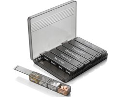 Weekly Pill Organizer - 7-Day Pill Case w/Removable Daily 4 Times-a-Day Pill Cases - Large AM/PM Medicine Pill Box for Medications Pills Vitamins & Supplements - Easy to Read Labels - Monday to Sunday