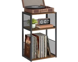 Weelora Bijzettafel - Kast - Draaitafel - Draaitafel Platenspeler - Met 3 Niveaus - Voor Maximaal 100 Albums - Multifunctioneel - Voor Woonkamer En Slaapkamer - 30x43x69 Cm - Kleur Bruin